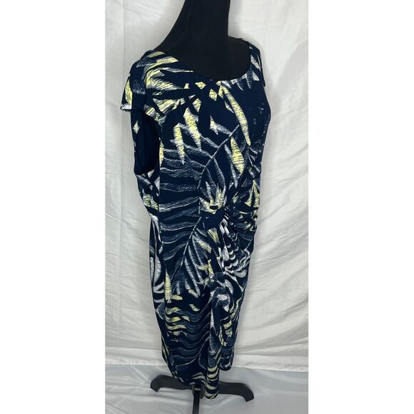 Dressbarn Tropical Print Dress Navy Blue Green White Floral‎ Dress, Size 18 - Picture 3 of 10